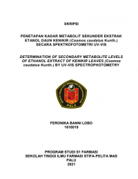 Penetapan Kadar Metaboli Sekunder Ekstrak Etanol daun Kenikir (Cosmos caudatus Kunth.) Secara Spektrofotometri UV - VIS